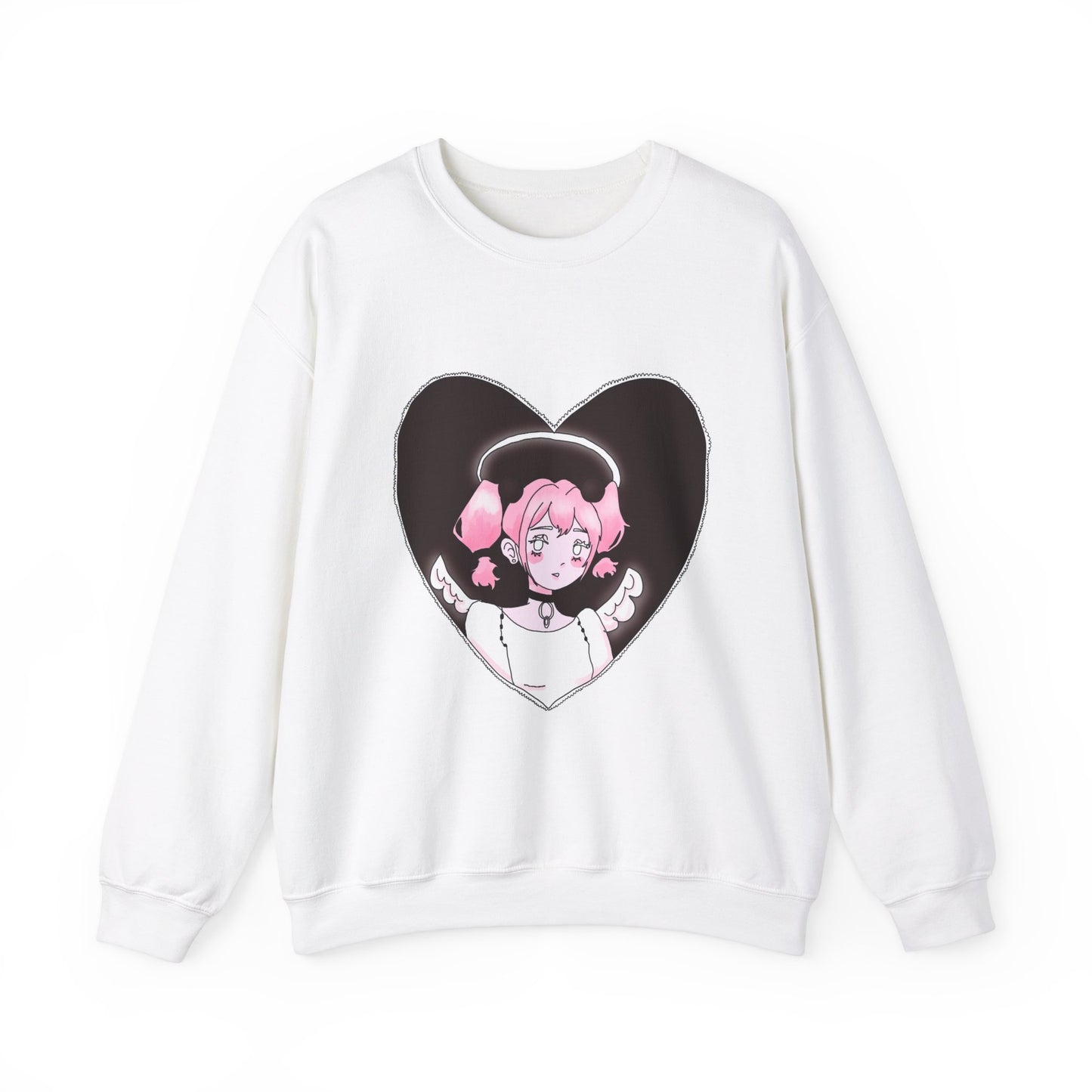 Heart Angel Sweatshirt | Celestial Pink-Haired Angel | Pastel Goth Crewneck | Y2K Shoujo Aesthetic Comfort Wear S-5XL