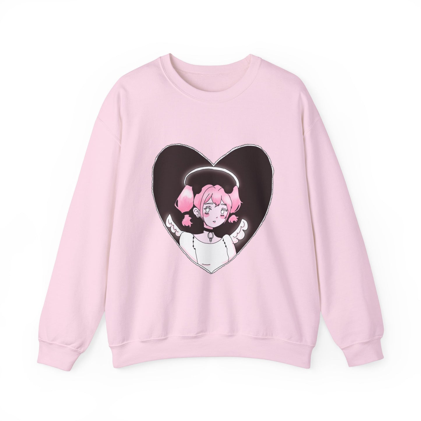 Heart Angel Sweatshirt | Celestial Pink-Haired Angel | Pastel Goth Crewneck | Y2K Shoujo Aesthetic Comfort Wear S-5XL