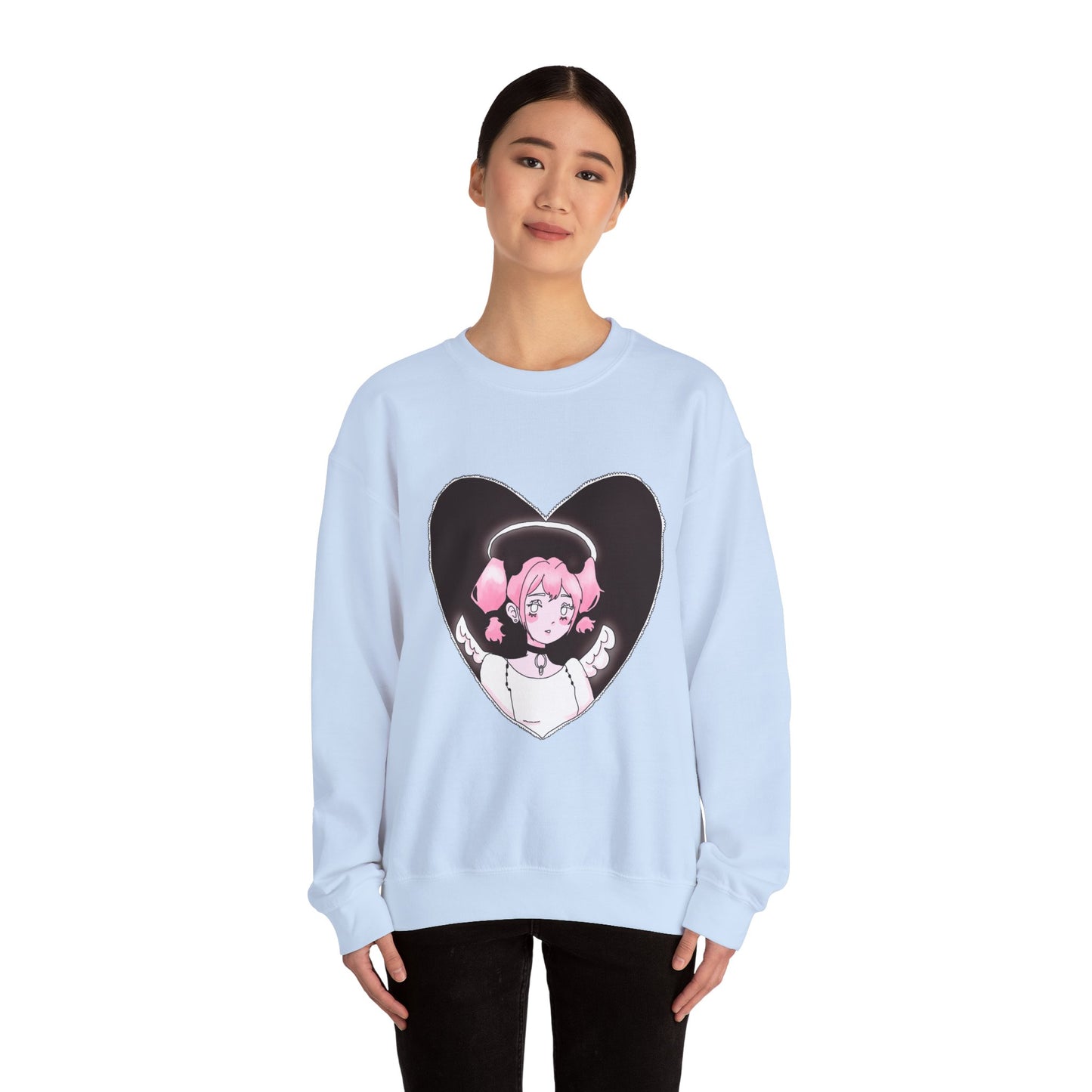 Heart Angel Sweatshirt | Celestial Pink-Haired Angel | Pastel Goth Crewneck | Y2K Shoujo Aesthetic Comfort Wear S-5XL