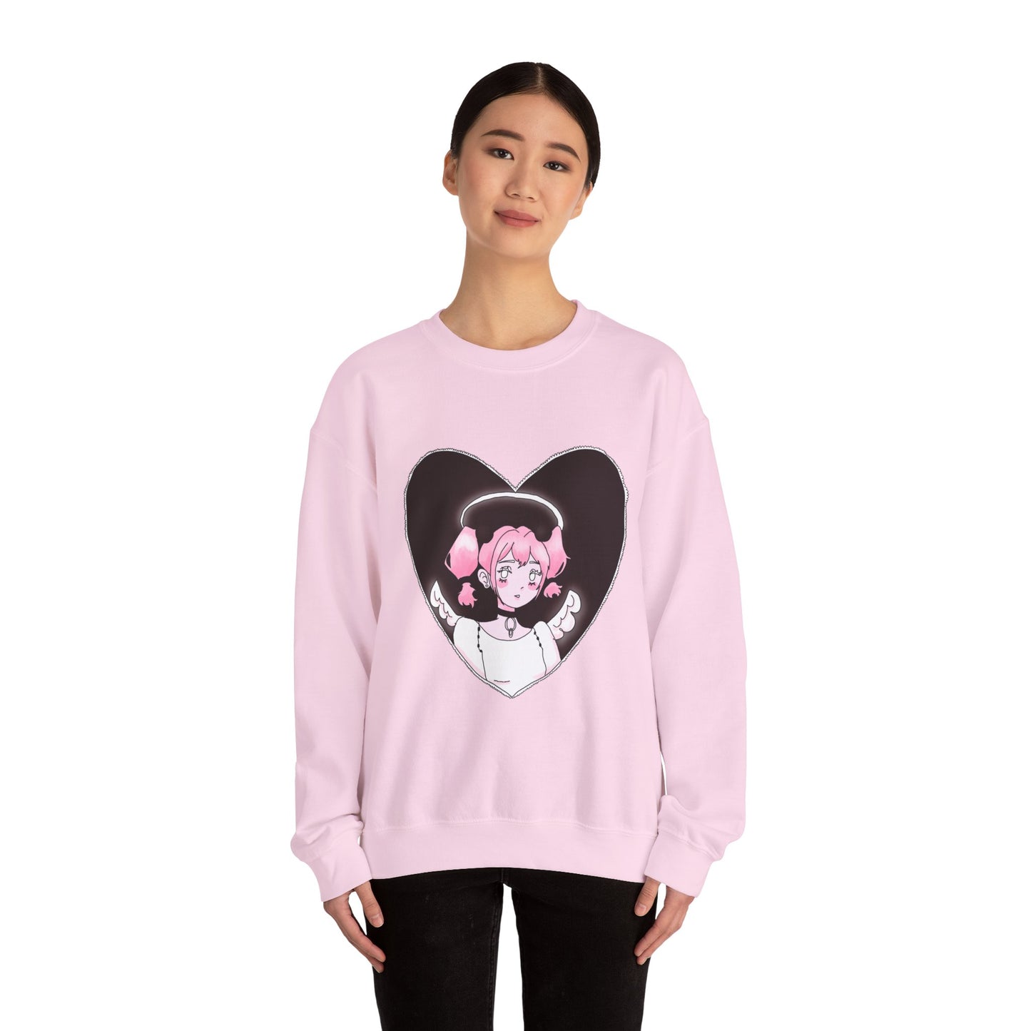 Heart Angel Sweatshirt | Celestial Pink-Haired Angel | Pastel Goth Crewneck | Y2K Shoujo Aesthetic Comfort Wear S-5XL