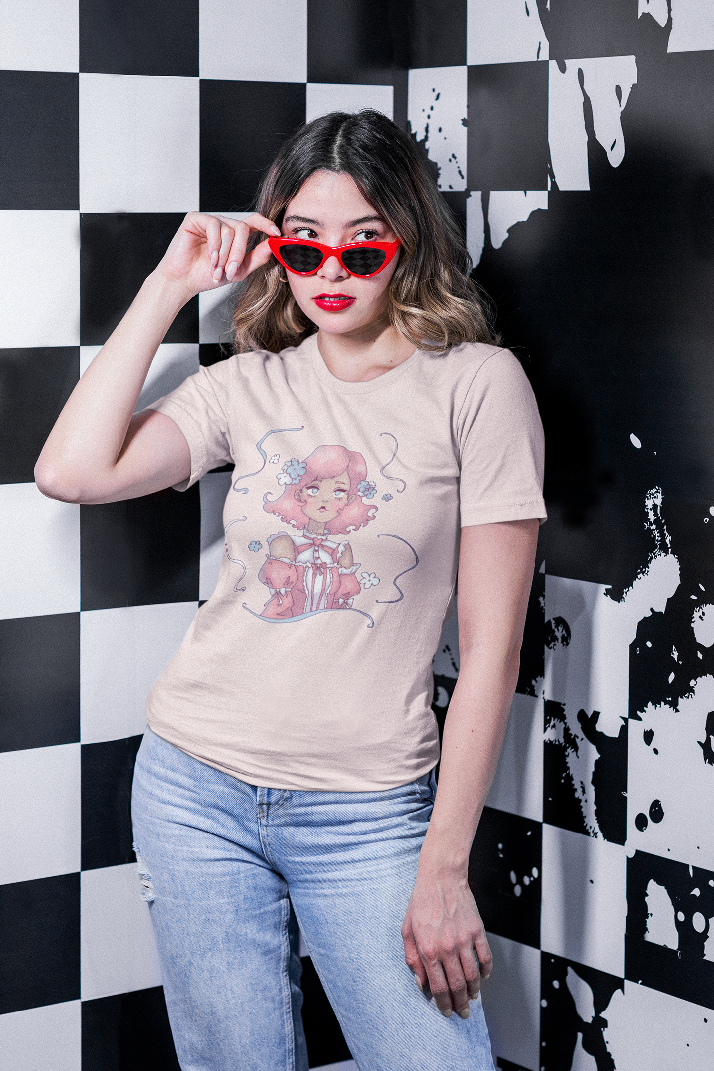 Dreamy Rebellion Pink Hair Girl Aesthetic T-Shirt - Kawaii Fashion Pastel Graphic Tee | Soft Grunge Alternative Clothing XS-5XL