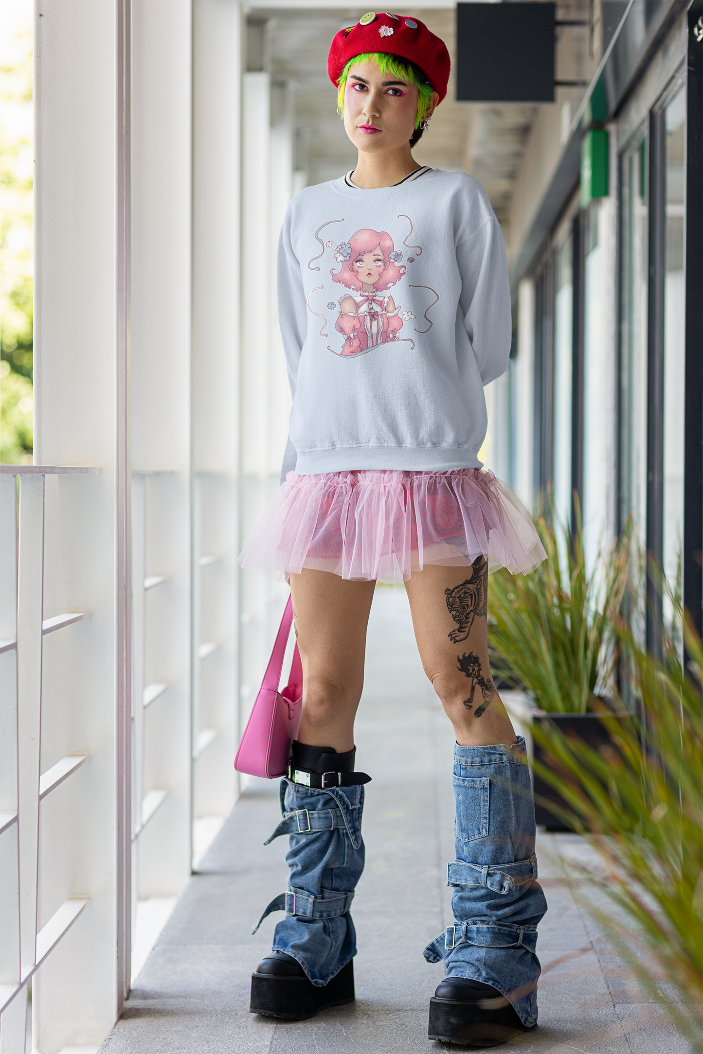 Dreamy Rebellion Sweatshirt | Pink-Haired Ethereal Girl | Pastel Kawaii Crewneck | Alternative Fashion Comfort Wear S-5XL