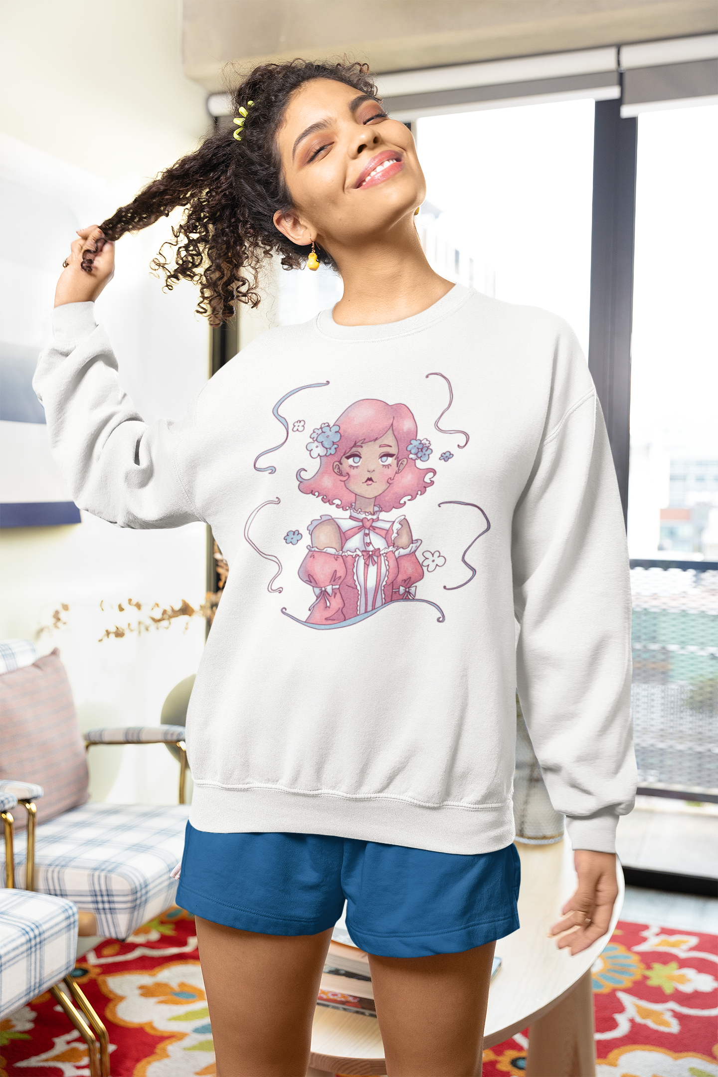 Dreamy Rebellion Sweatshirt | Pink-Haired Ethereal Girl | Pastel Kawaii Crewneck | Alternative Fashion Comfort Wear S-5XL