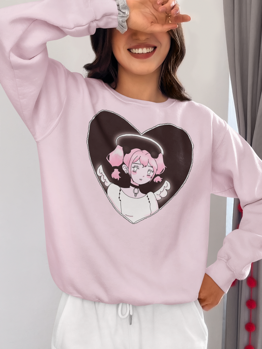 Heart Angel Sweatshirt | Celestial Pink-Haired Angel | Pastel Goth Crewneck | Y2K Shoujo Aesthetic Comfort Wear S-5XL