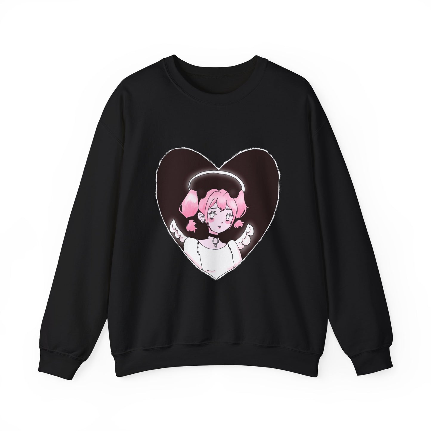 Heart Angel Sweatshirt | Celestial Pink-Haired Angel | Pastel Goth Crewneck | Y2K Shoujo Aesthetic Comfort Wear S-5XL