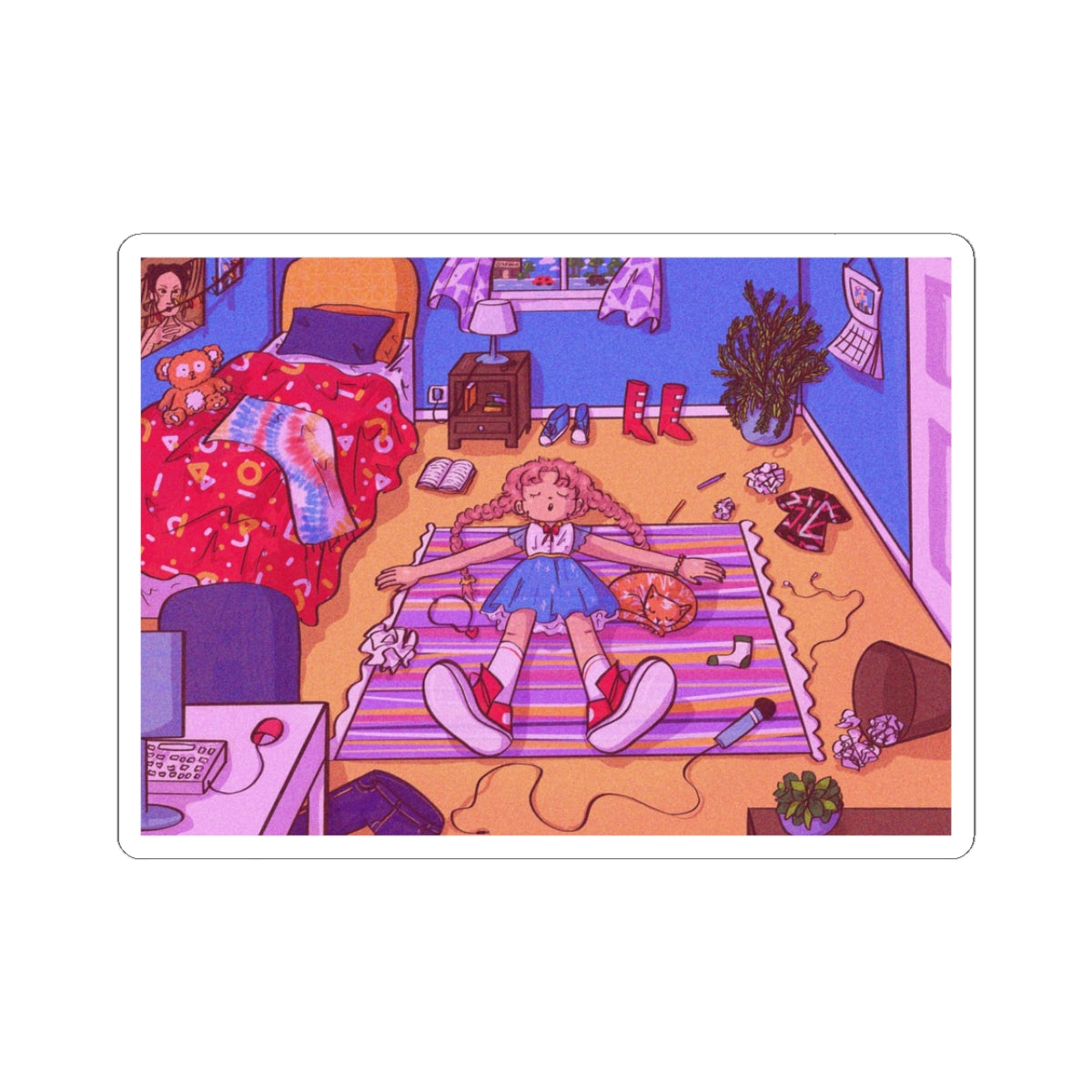 "Dreamer’s Day Off" Aesthetic Vinyl Sticker – Cozy, Playful, and Retro-Inspired