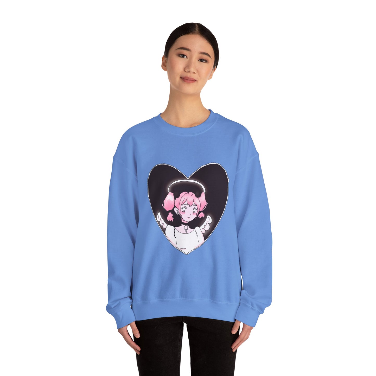 Heart Angel Sweatshirt | Celestial Pink-Haired Angel | Pastel Goth Crewneck | Y2K Shoujo Aesthetic Comfort Wear S-5XL