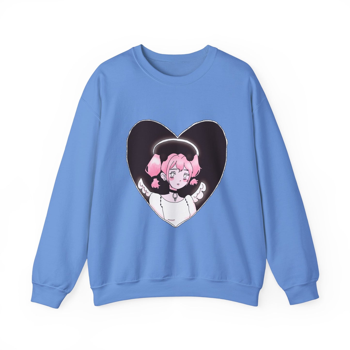 Heart Angel Sweatshirt | Celestial Pink-Haired Angel | Pastel Goth Crewneck | Y2K Shoujo Aesthetic Comfort Wear S-5XL