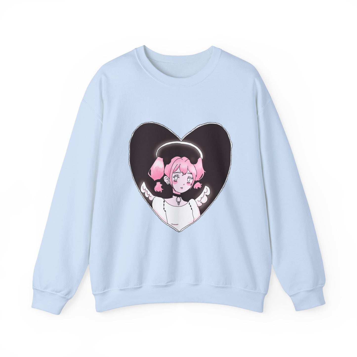 Heart Angel Sweatshirt | Celestial Pink-Haired Angel | Pastel Goth Crewneck | Y2K Shoujo Aesthetic Comfort Wear S-5XL