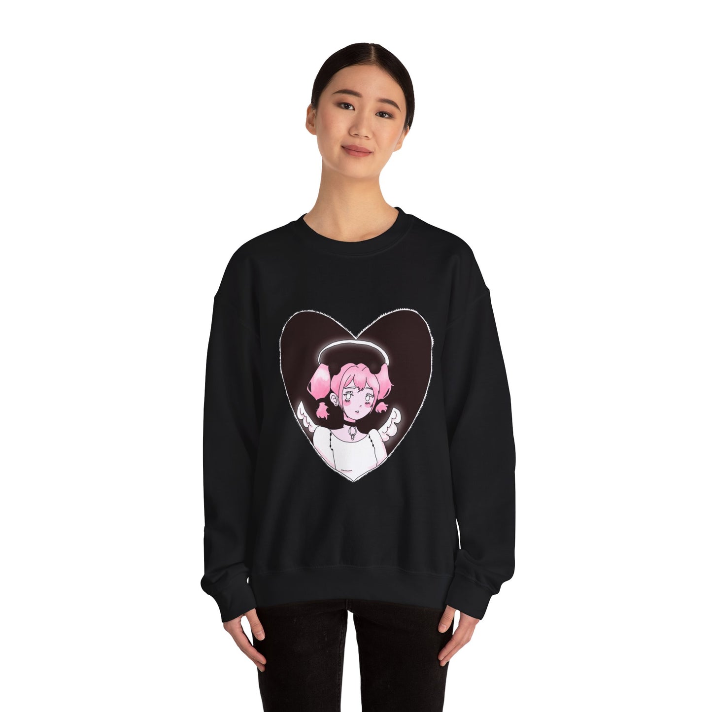 Heart Angel Sweatshirt | Celestial Pink-Haired Angel | Pastel Goth Crewneck | Y2K Shoujo Aesthetic Comfort Wear S-5XL